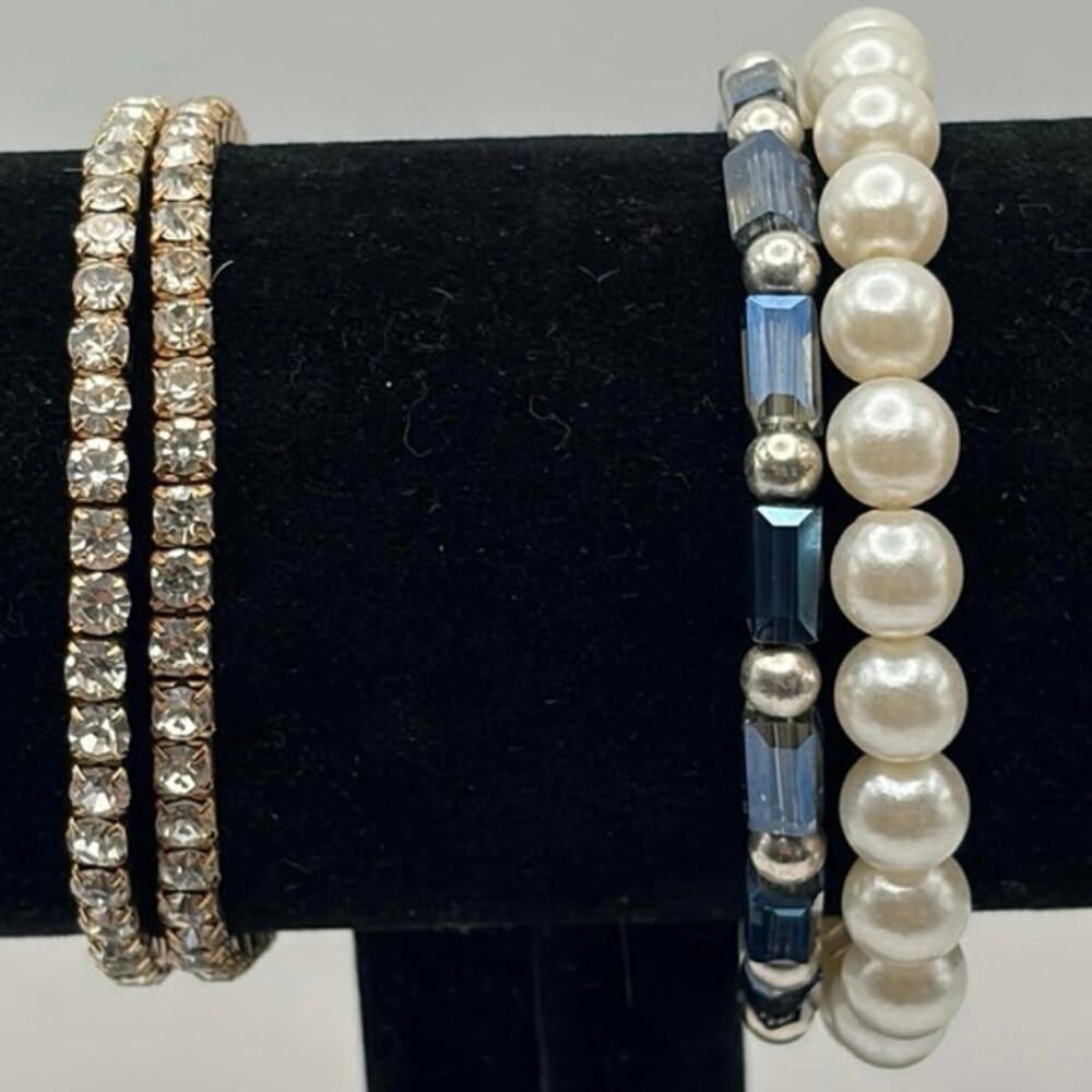 90s Gold & Blue Pearl Bracelet Bundle